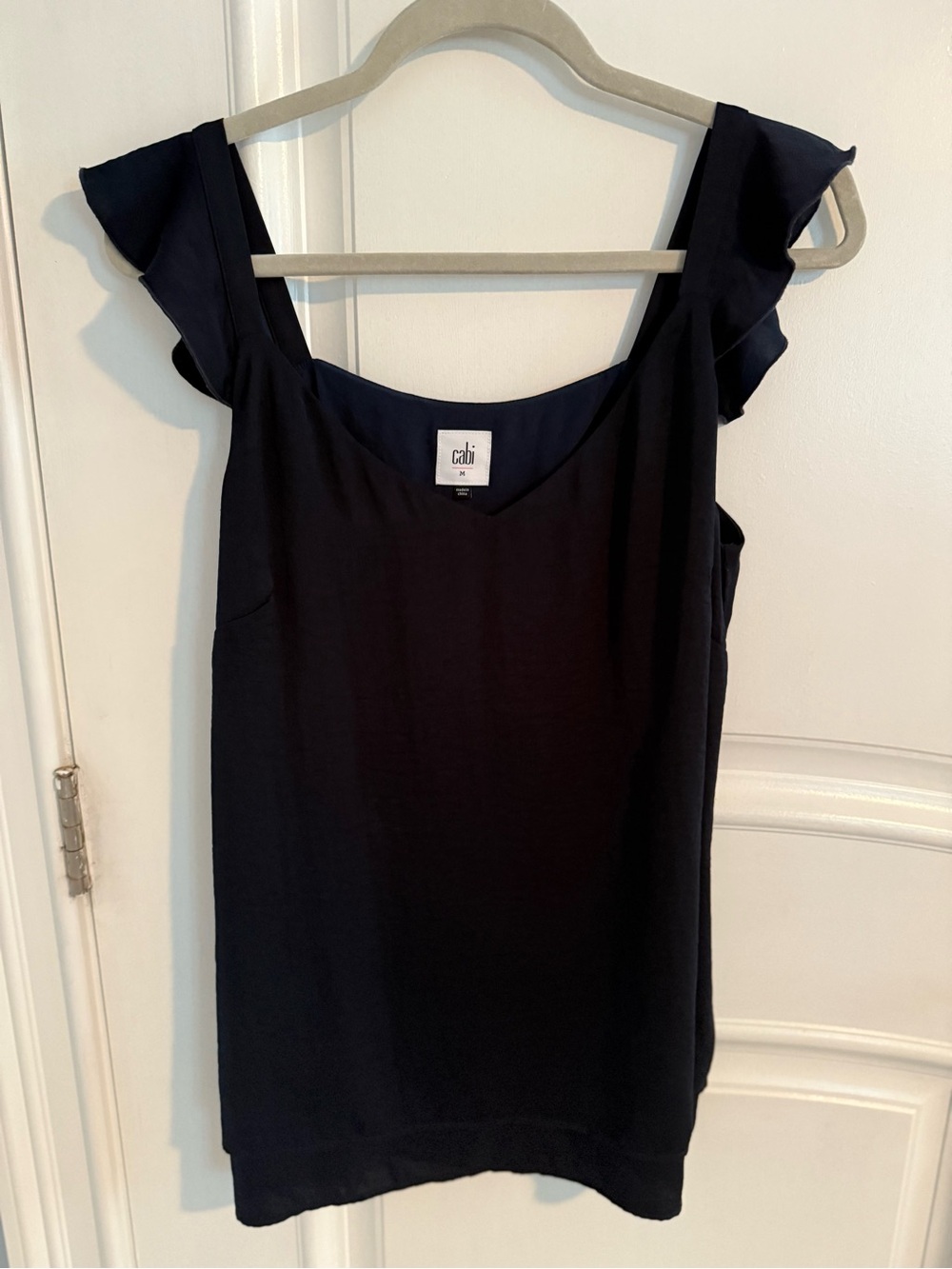 CAbi 5728 Navy Ruffle-Shoulder Tank Top